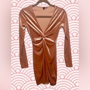 Divided H&M Pink Velvet Satin Long Sleeve Midi Dress - Size XS